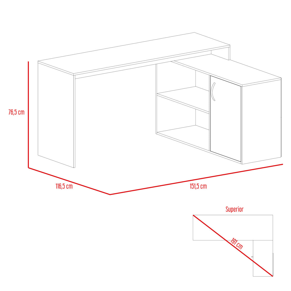 Escritorio armable en L ideal para el Home Office modelo Moscu color castaño con dos entrepaños