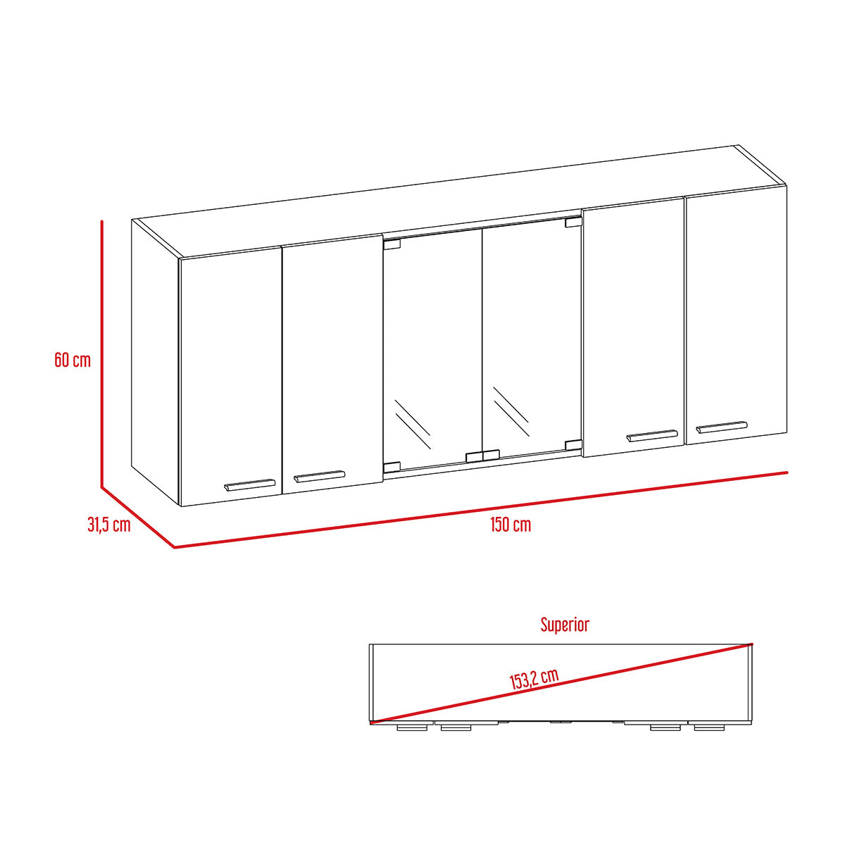 Gabinete de Pared 150 Vidrio