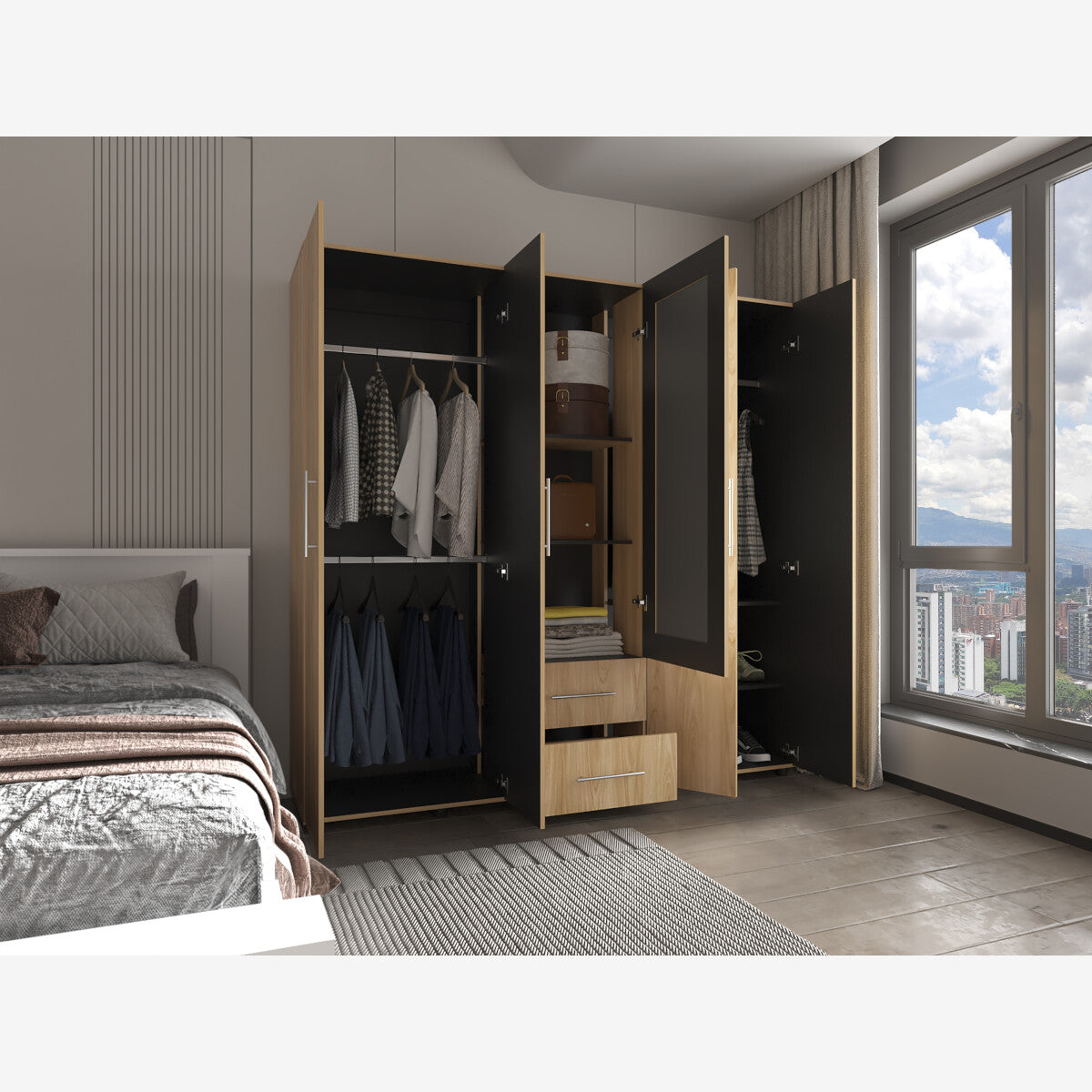 Closet Grayson, Fresno Europeo y Wengue, puerta con Espejo