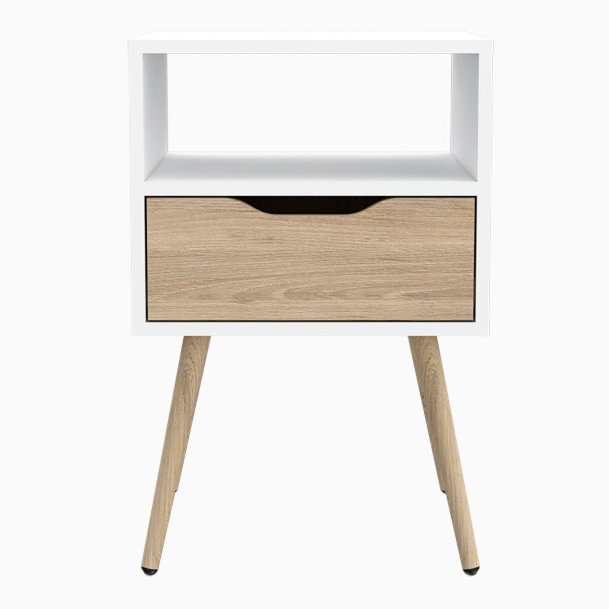 Buró Alesio, Blanco y Beige, con Patas en Madera y un Cajón